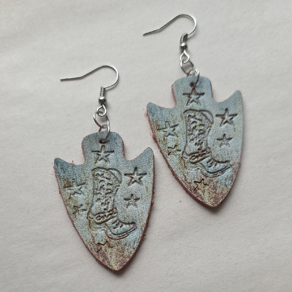 Western Arrowhead Earrings with Boot Design on Stainless Steel